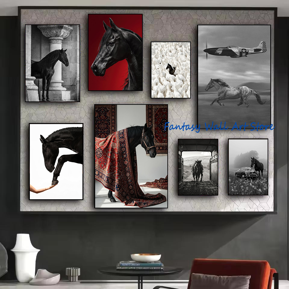 Luxury Lifestyle Photos - Foto di Cavalli Neri Vintage, Arte